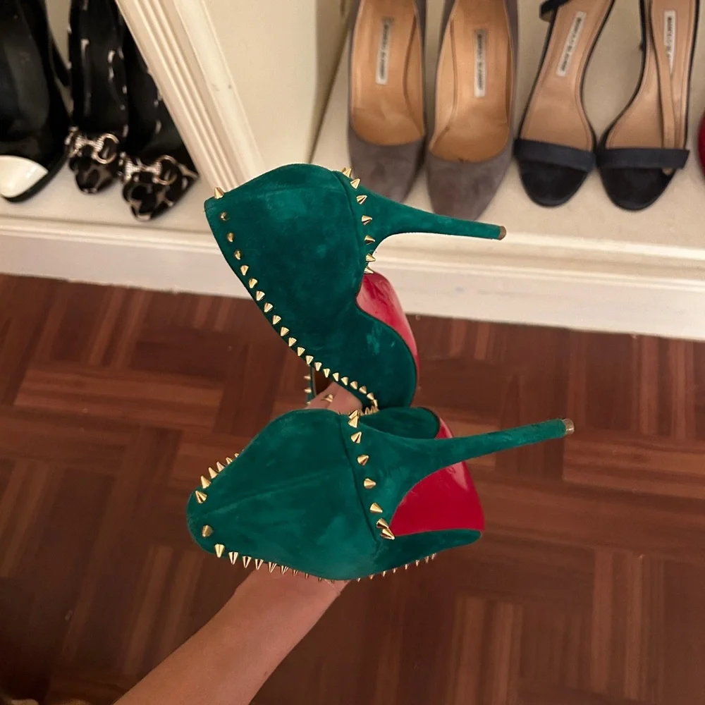 Christian Louboutin Teal Spiked Heels Anjalina - Picture 3 of 4